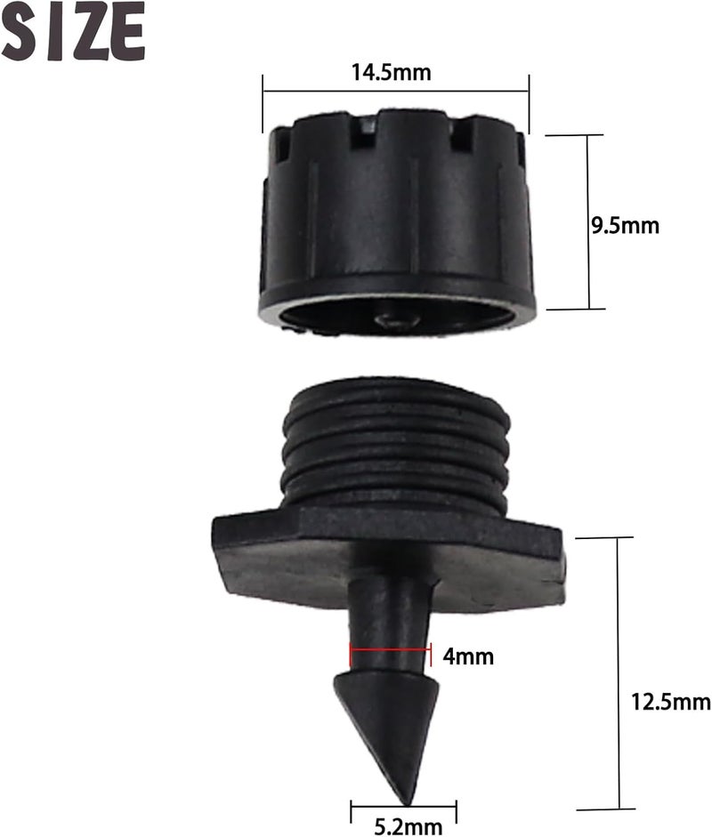 Nihfien 200 Pcs Adjustable Irrigation Drippers Sprinklers, Universal 1/4" Irrigation Micro Drip Emitters 8-Hole 360 Degree Watering Sprinkler for 4mm/7mm Garden Tube Watering System(Black) - Image 2